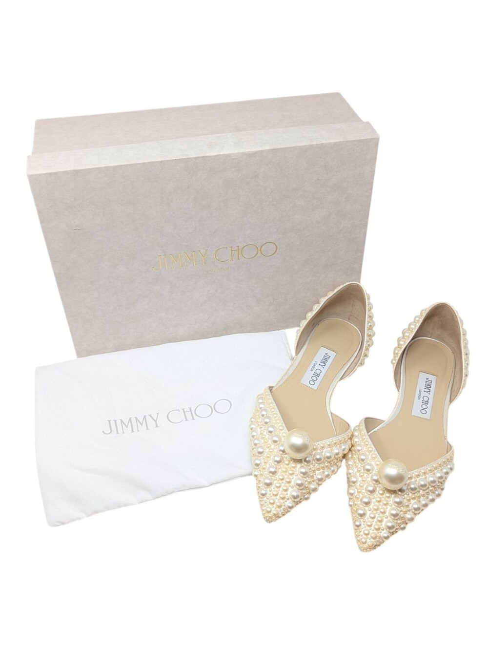 Jimmy Choo Sabine Ivory Pearl Pointed Toe D'Orsay Flat Size EU 37.5 - Picture 2 of 13